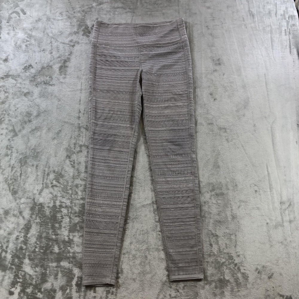 Athleta Leggings Womens Medium Gray Stripe Ankle High Rise Yoga Gym Workout